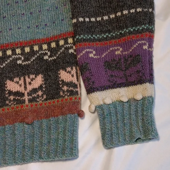 Vintage Womens 100% Scottish Shetland Wool Cottage Core Floral Bow Cardigan - Picture 6 of 8